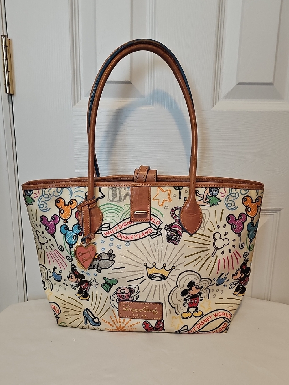 Dooney & Bourke Disney Parks Cream Canvas Tote with Tan Leather Trim